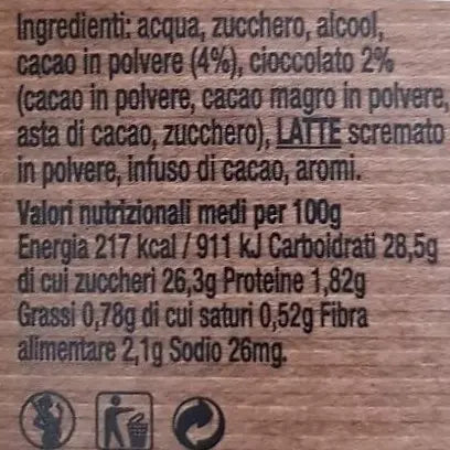 CREMA LIQUORE AL CIOCCOLATO